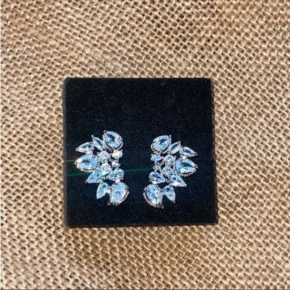 Earrings with ear lobe clip wedding bridal fancy amazing elegant sparkly - Picture 8 of 12